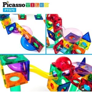 Set PicassoTiles Traseu magnetic pentru bile (marble run) - 70 de piese