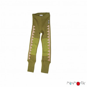 Colanti ManyMonths Dino lână merinos cu protecții genunchi - Pea Green