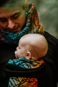 Hanorac pentru babywearing Lennylamb -Black/Symphony Rainbow Dark