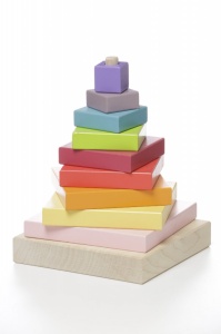 Set Constructii 10 Piese, Piramida Culorilor-Jucarie din lemn Cubika