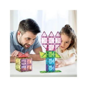 Set PicassoTiles 63 piese magnetice de construcție cu efect de diamant, cu mașinuță