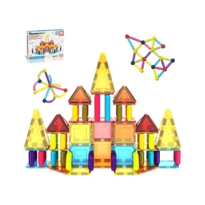 Set PicassoTiles 82 piese magnetice de construcție, tije și bile