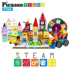 Set PicassoTiles Master Builder 300 piese de construcție (magnetice și accesorii) 3-în-1