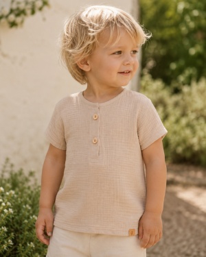 Tricou din muselină dublă de bumbac, Pure Pure - Taupe