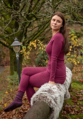Colanți femei lână merinos Joha - Wine Melange