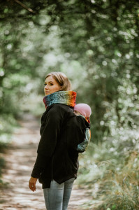 Hanorac pentru babywearing Lennylamb -Black/Symphony Rainbow Dark