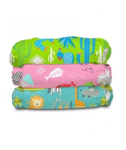 Set 3 Scutece textile Charlie Banana Florida Safari Pink Organic cu inserturi noi de cânepă cu fleece - Mărime Unică