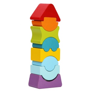 Set constructii 8 piese, Turn cu acoperis rosu - Jucarie din lemn, Cubika