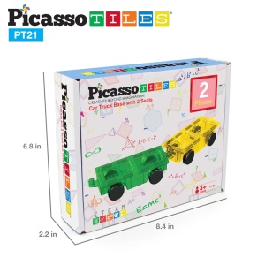 Set PicassoTiles 2 mașinuțe magnetice compatibile cu cărămizile de construcție