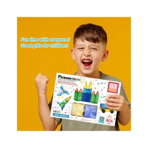 Set PicassoTiles 63 piese magnetice de construcție cu efect de diamant, cu mașinuță