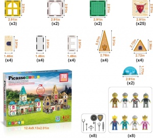 Set PicassoTiles Castel Medieval 70 piese magnetice de construcție 2-în-1