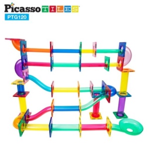 Set PicassoTiles Traseu magnetic pentru bile (marble run) - 120 de piese