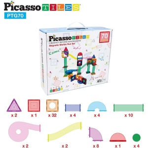 Set PicassoTiles Traseu magnetic pentru bile (marble run) - 70 de piese