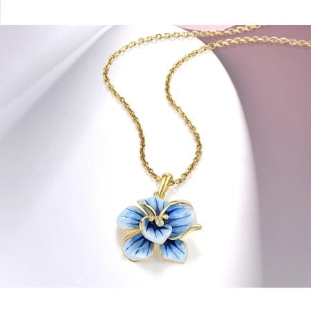 Colier auriu din argint Denise, cu floare albastra, lant inclus