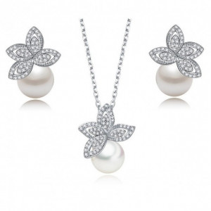 Set de bijuterii cu perle si cristale Lotus