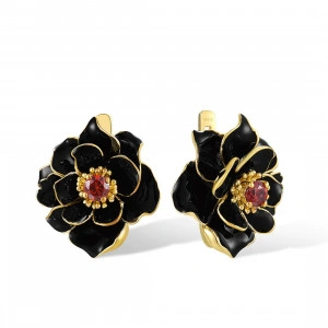 Cercei negrii din argint aurit floare mare Peony