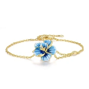 Bratara argint Denise, aurie, cu floare albastra