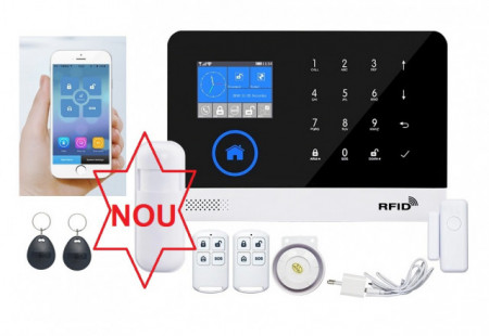 Model nou Alarma RFID WIFI GSM GPRS cu centrala telefonica si Aplicatie Google Play/App Store + Tag-uri de acces