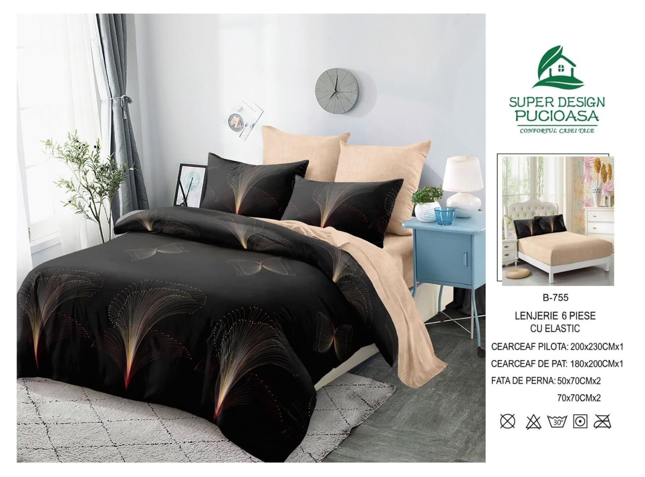 Lenjerii de Pat cu 6 Piese din Finet cu Elastic