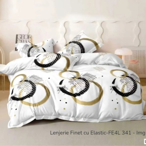 Lenjerie cu Elastic din Finet 4 Piese pentru Pat Matrimonial-FE4L 341