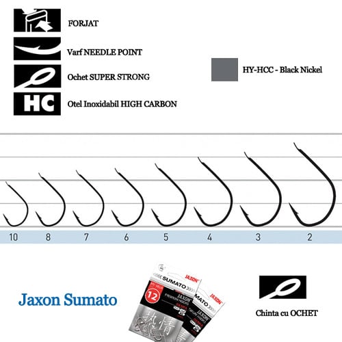 Carlige cu Ochet Jaxon Sumato Chinta, Black Nickel, 10buc/plic (Marime Carlige: Nr. 8) - 1 | YEO