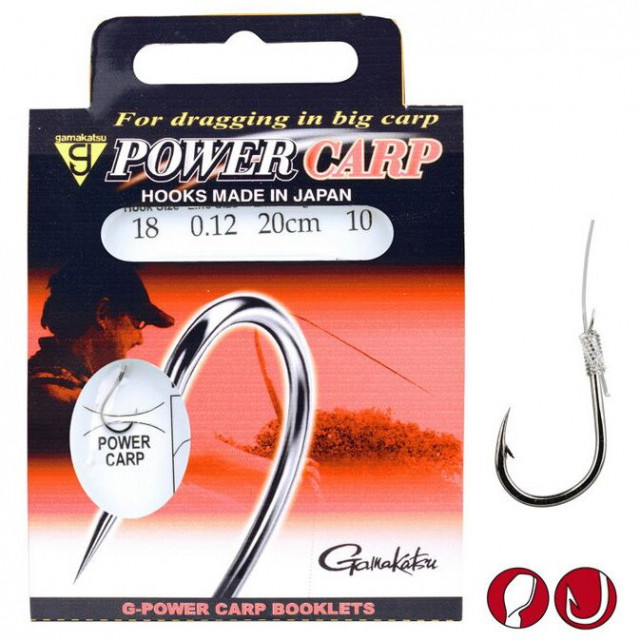 Carlige legate Gamakatsu Power Carp, nr.12, 0.18mm, 20cm