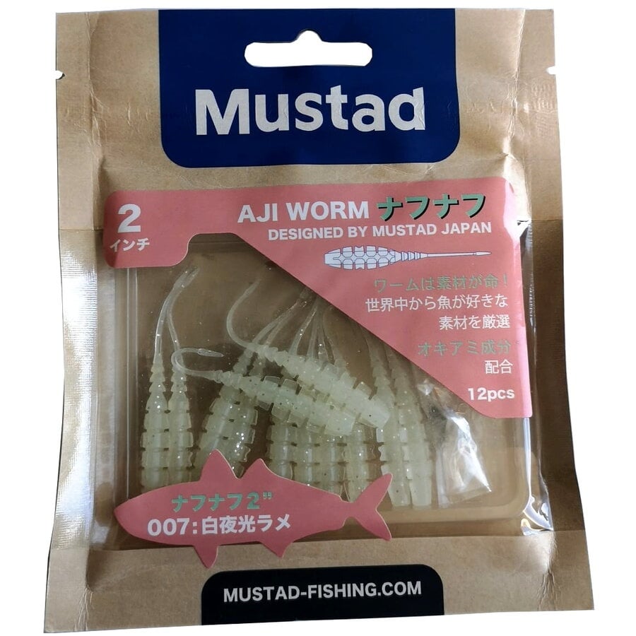 Grub Mustad Aji Micro Naf, White Glow Glitter, 5cm, 10buc/plic - 1 | YEO