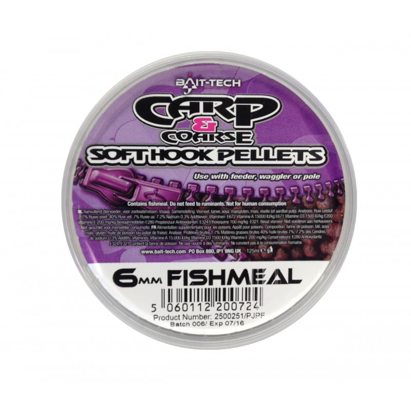 Pelete Bait-Tech Softhook Pellets, 6mm, 125ml (Aroma: Fishmeal)