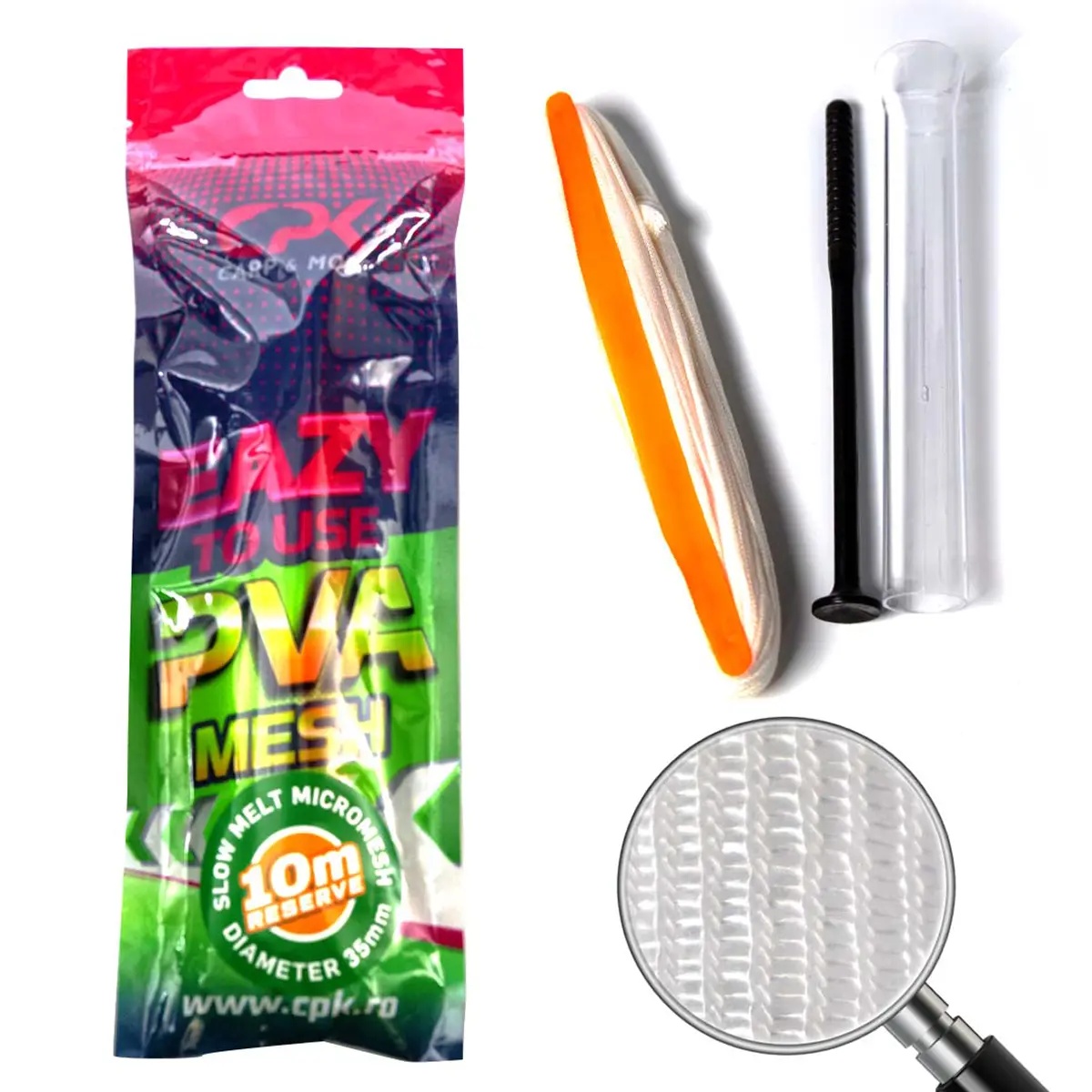 Kit Plasa Solubila CPK Slow Melt PVA cu Tub si Presa, 10m (Diametru: 25mm)