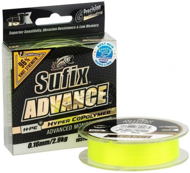 Fir Monofilament Sufix Advance HMPE Hyper CoPolymer, Hi Vis Yellow, 150m (Diametru fir: 0.16 mm)