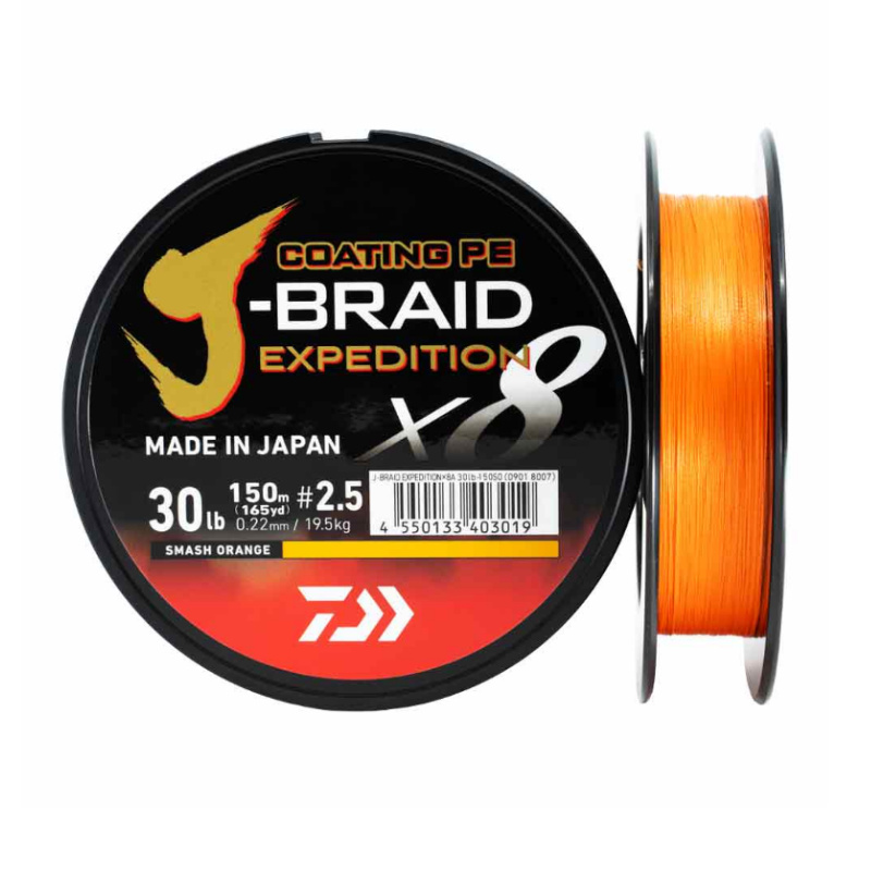 Fir Textil Daiwa J-Braid Expedition X8 Coating PE, Smash Orange, 150m (Diametru fir: 0.18 mm)