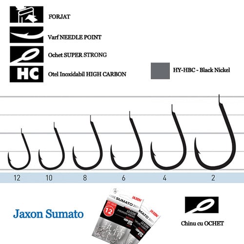 Carlige cu Ochet Jaxon Sumato Chinu, Black Nickel, 10buc/plic (Marime Carlige: Nr. 2) - 1 | YEO