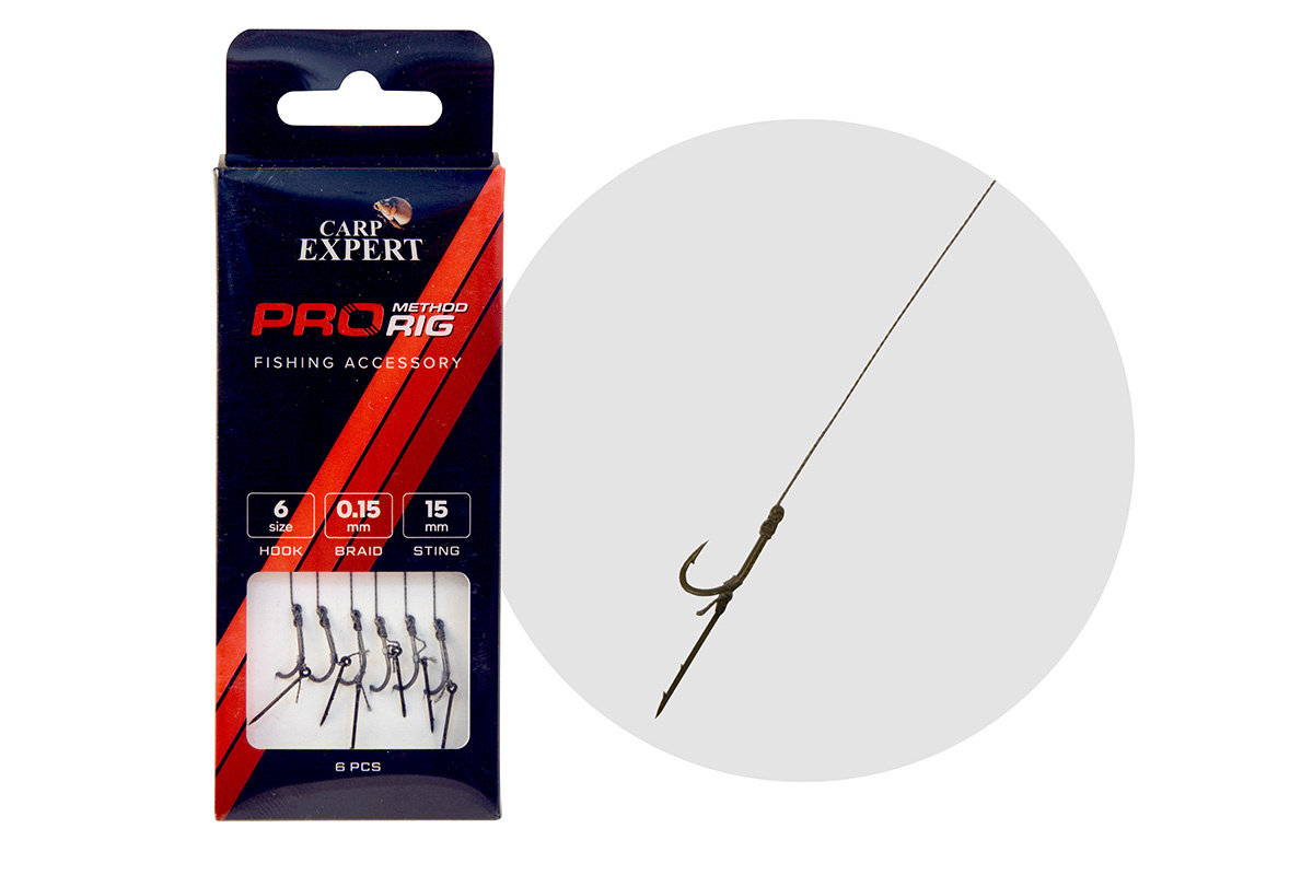 Carlige Legate Carp Expert Pro Method Feeder Hair Rig, spin 10mm, 6buc/plic (Marime Carlige: Nr. 10)