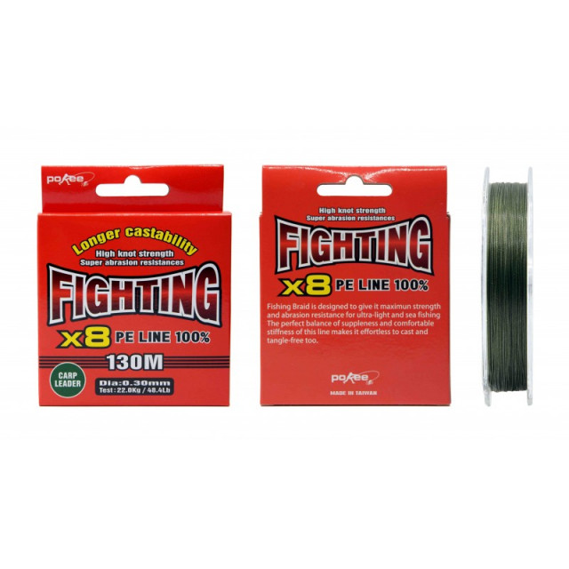 Fir textil Pokee Fighting Braid X8 Carp Leader, Moss Green, 130m (Diametru fir: 0.30 mm)