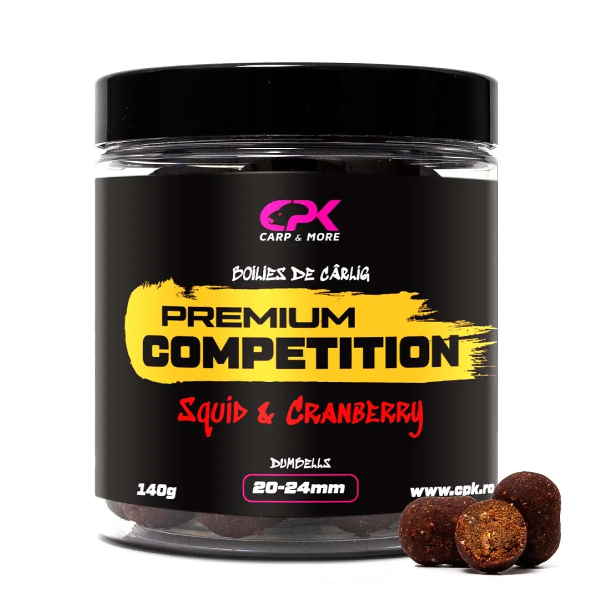 Boilies Pentru Carlig CPK Premium Competition Dumbells, 20-24mm, 140g (Aroma: Squid & Cranberry) - 1 | YEO