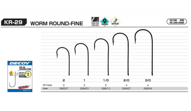 Carlige Offset Decoy Worm Kr29 Round Fine (Marime Carlige: Nr. 3/0)