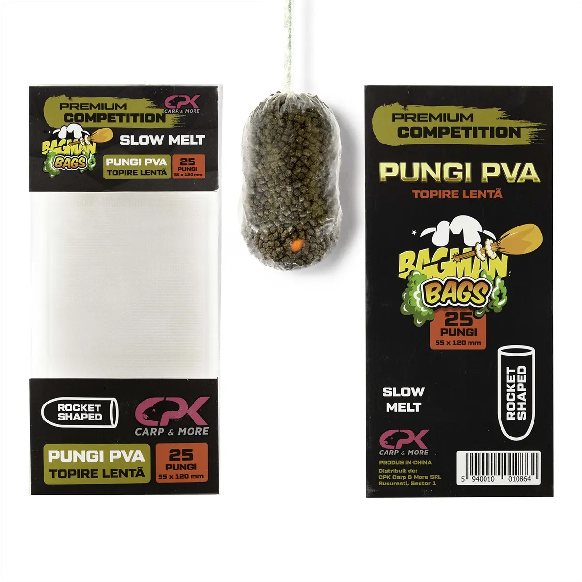 Pungi PVA CPK Bagman Premium Competition, Slow Melt, 25buc (Varianta: 60/130mm)