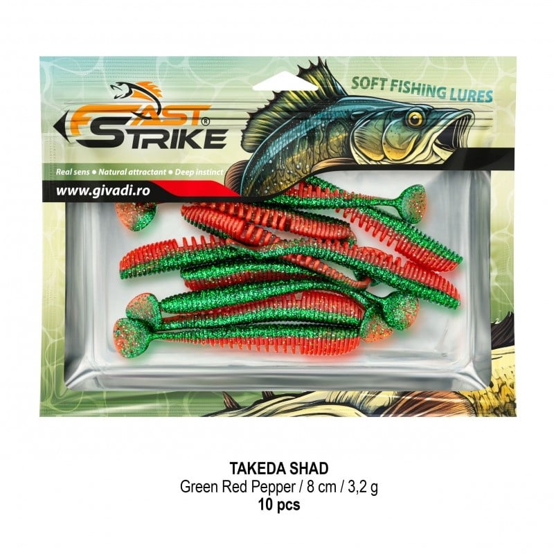 Shad Fast Strike Takeda, Culoare 11 Green Red Pepper, 8cm, 3.2g, 10buc/plic - 2 | YEO