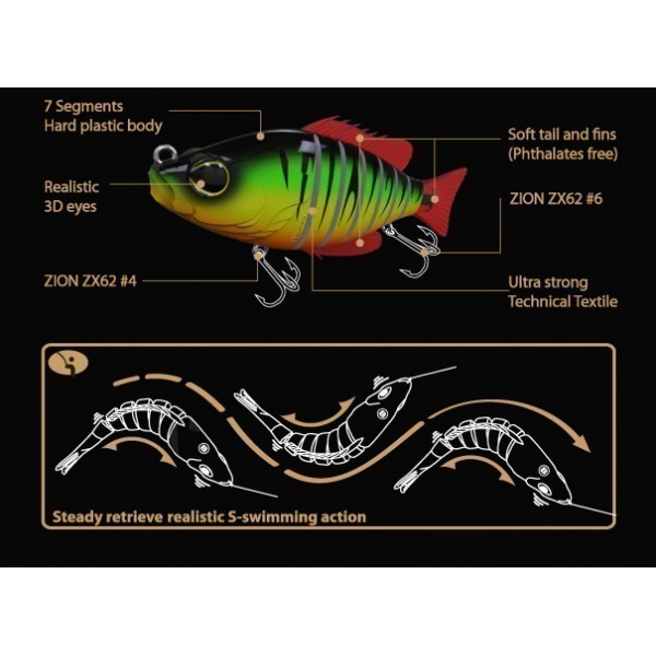 Vobler Swimbait Seven Section Red Tiger 10cm Biwaa - 1 | YEO