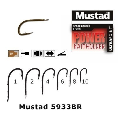 Carlig bronz Mustad, forjat, revers, 2 spini, 10 buc (Marime Carlige: Nr. 2)