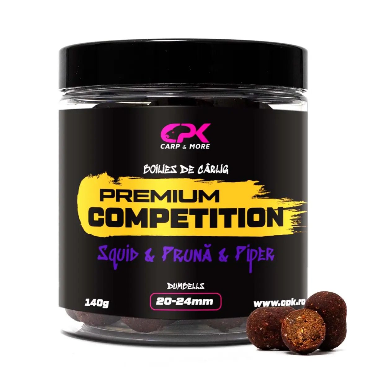 Boilies Pentru Carlig CPK Premium Competition Dumbells, 20-24mm, 140g (Aroma: Squid & Cranberry) - 2 | YEO