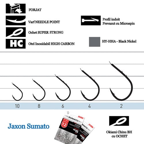 Carlige cu Ochet Jaxon Sumato Okiami Chinu, Black Nickel, 10buc/plic (Marime Carlige: Nr. 5) - 1 | YEO