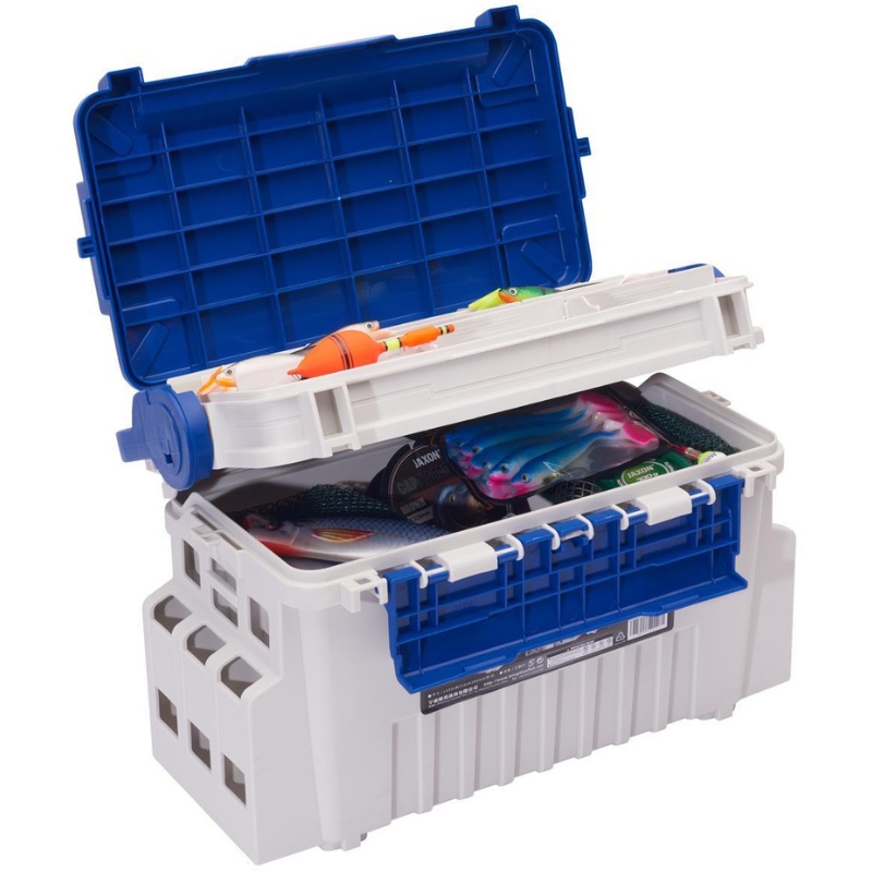 Valigeta Jaxon S-Line Tackle Box, White & Dark Blue, 43x24x28cm