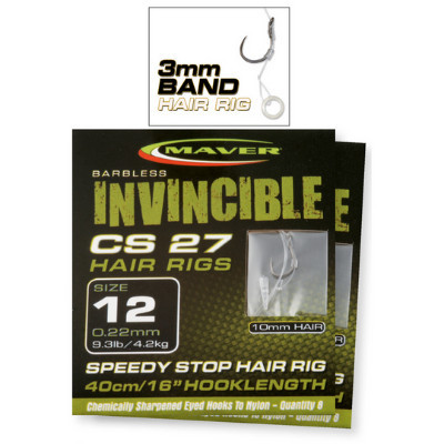 Carlige legate Maver Invincible CS27 Banded, 40cm, 3mm, 8bc (Marime Carlige: Nr. 14)