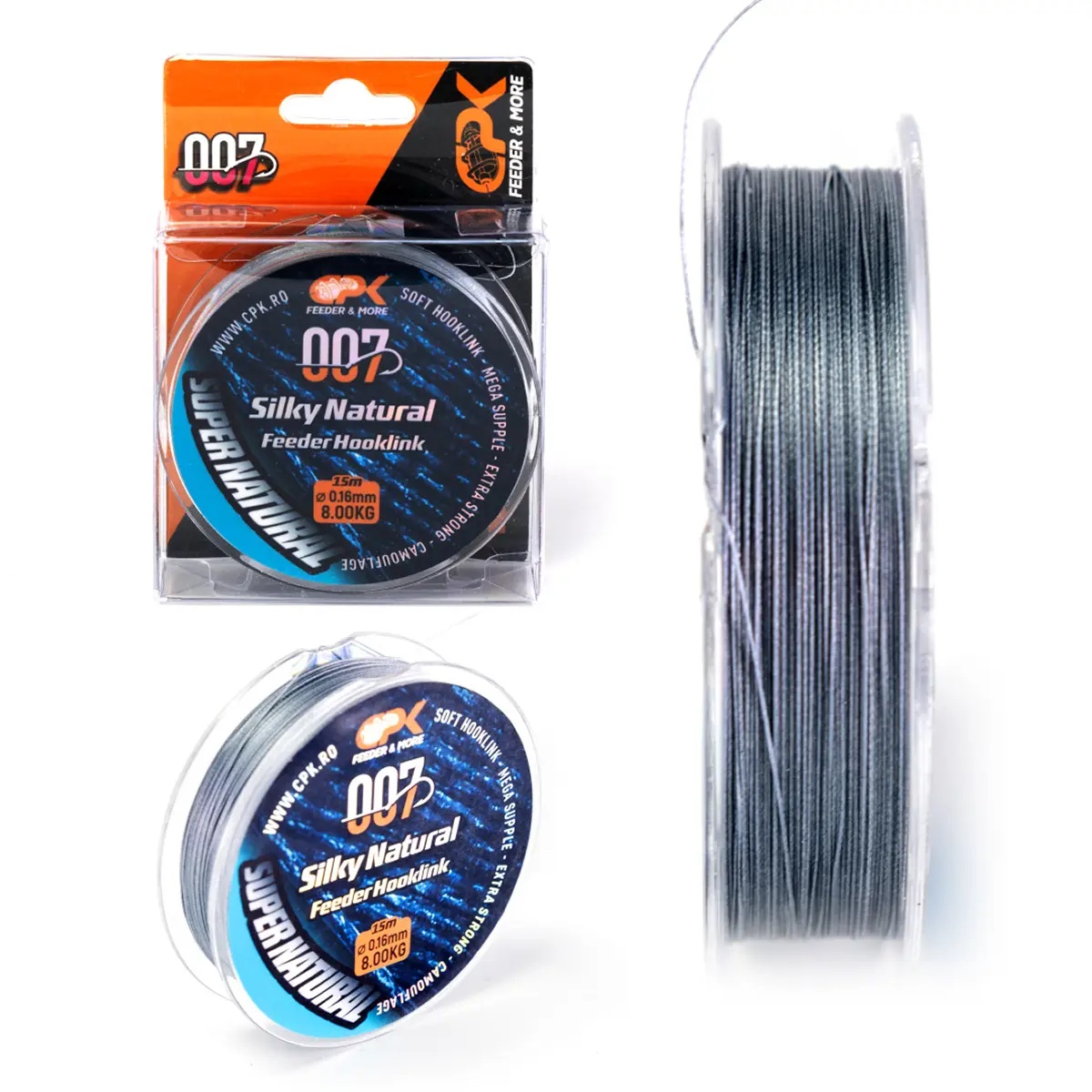 Fir Textil CPK Silky Natural Feeder Hooklink, Gray, 15m (Diametru fir: 0.14 mm)