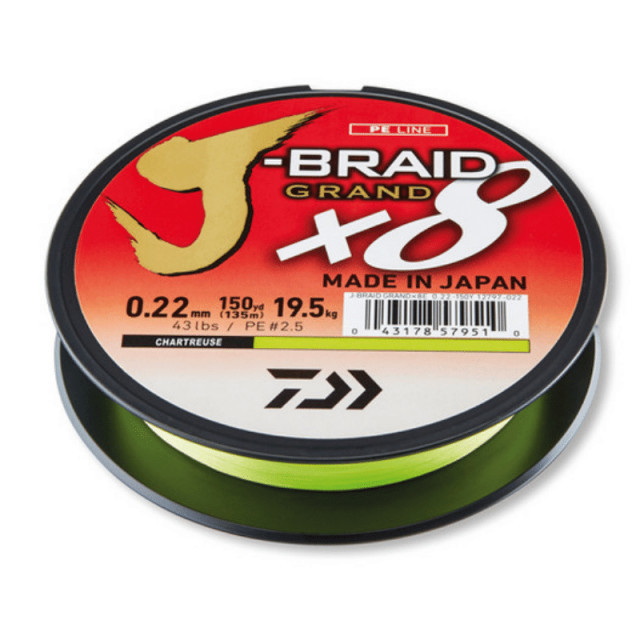 Fir textil Daiwa J-Braid Grand X8, Chartreuse, 135m (Diametru fir: 0.10 mm)