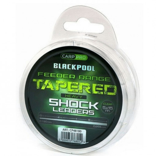 Fir Carp Pro Blackpool Tapered Heavy Shock Leaders, Clear, 5 role x 15m