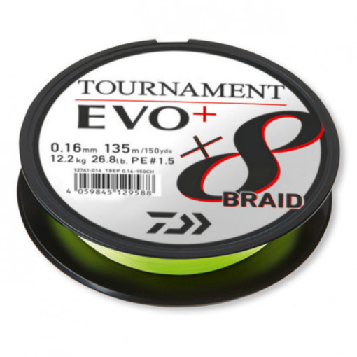 Fir textil Daiwa Tournament X8 BRAID EVO+, chartreuse, 135m