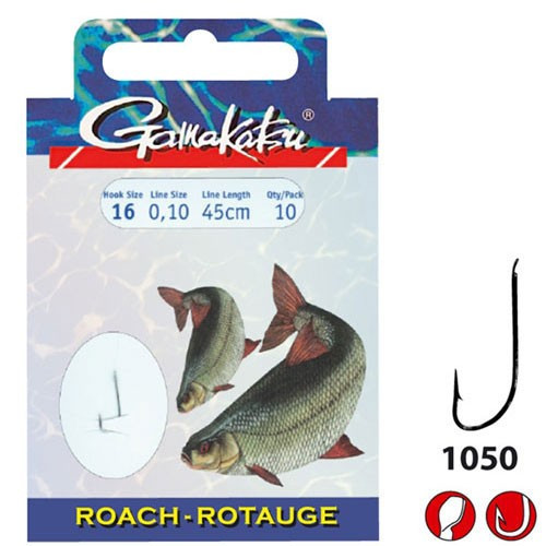 Carlige legate Gamakatsu 1050N, Roach, 0.10mm, 70cm, 10buc