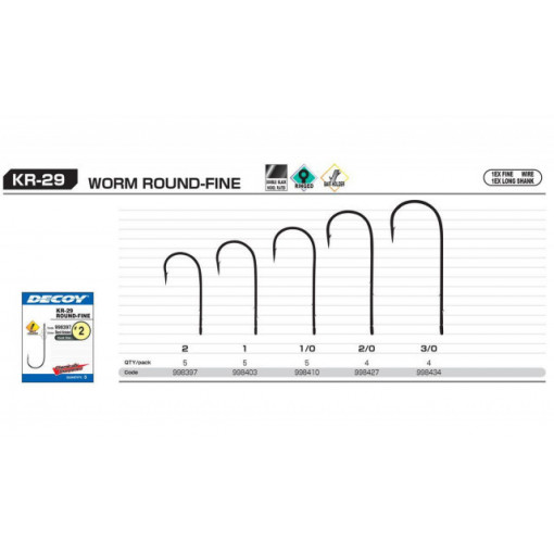Carlige Offset Decoy Worm Kr29 Round Fine